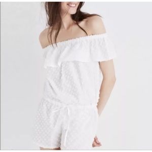 Madewell White Off the Shoulder Swiss Dot Romper Size S